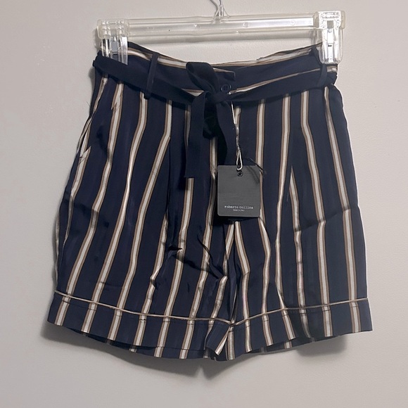 Roberto Collina Navy Striped Women Shorts Small